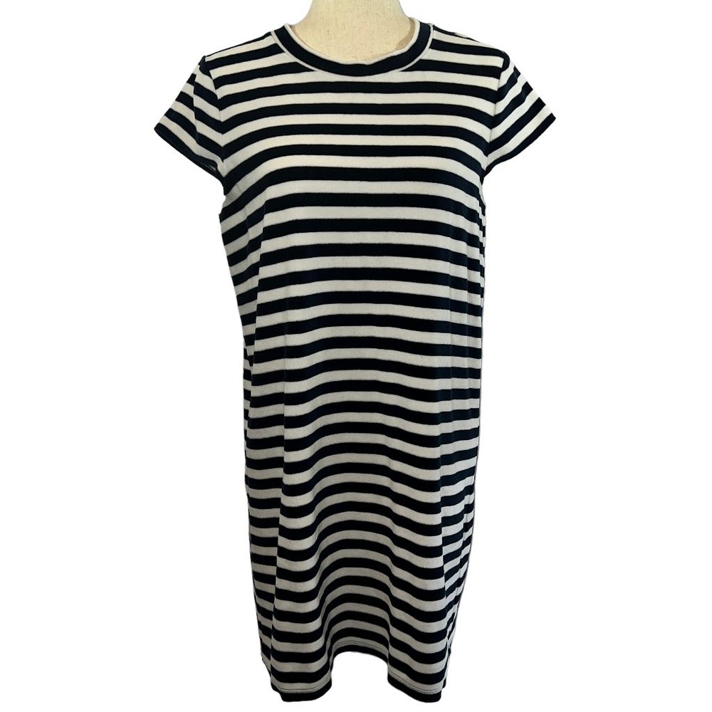 Like new MADEWELL Navy & White Striped Velour Cotton T-Shirt Dress Size …